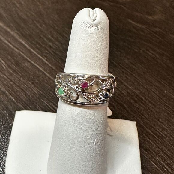 Vintage handmade Ruby/Emerald/Sapphire, Sterling Silver Gothic Ring! - Picture 7 of 9